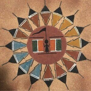 Navajo Sun and Eagle Sand Art Painting Signed
